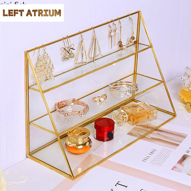 

Three-layer Glass Storage Rack Jewelry Box Display Stand Jewelry Rack Cosmetic Box Desktop Organizer Jewelry Storage Boxes Tray