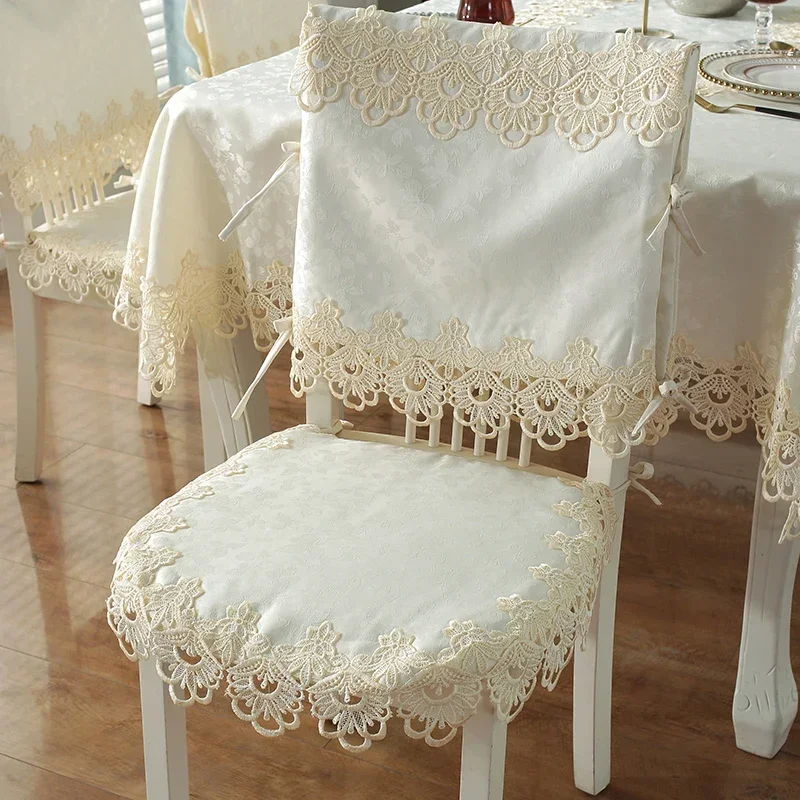 European White Dining Chair Cushion Cover Lace Non-slip Seat Mat Stool Cushions Four Seasons General Chair Protector Set