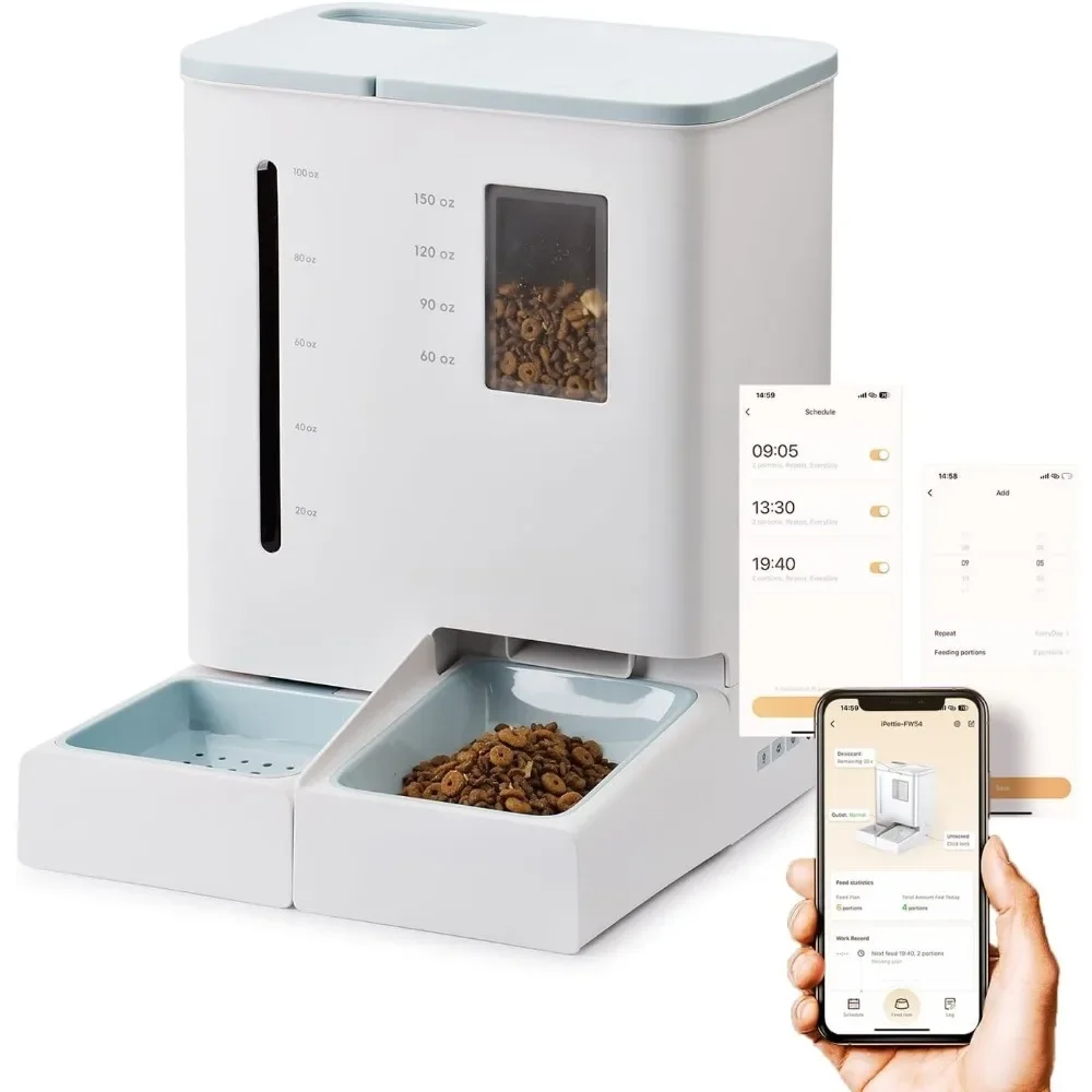 

5G/2.4GHz WiFi Automatic Feeder and Waterer Set for Pets, 300 oz Large Capacity for 2 Weeks,Two-Way Power Supply Food dispenser