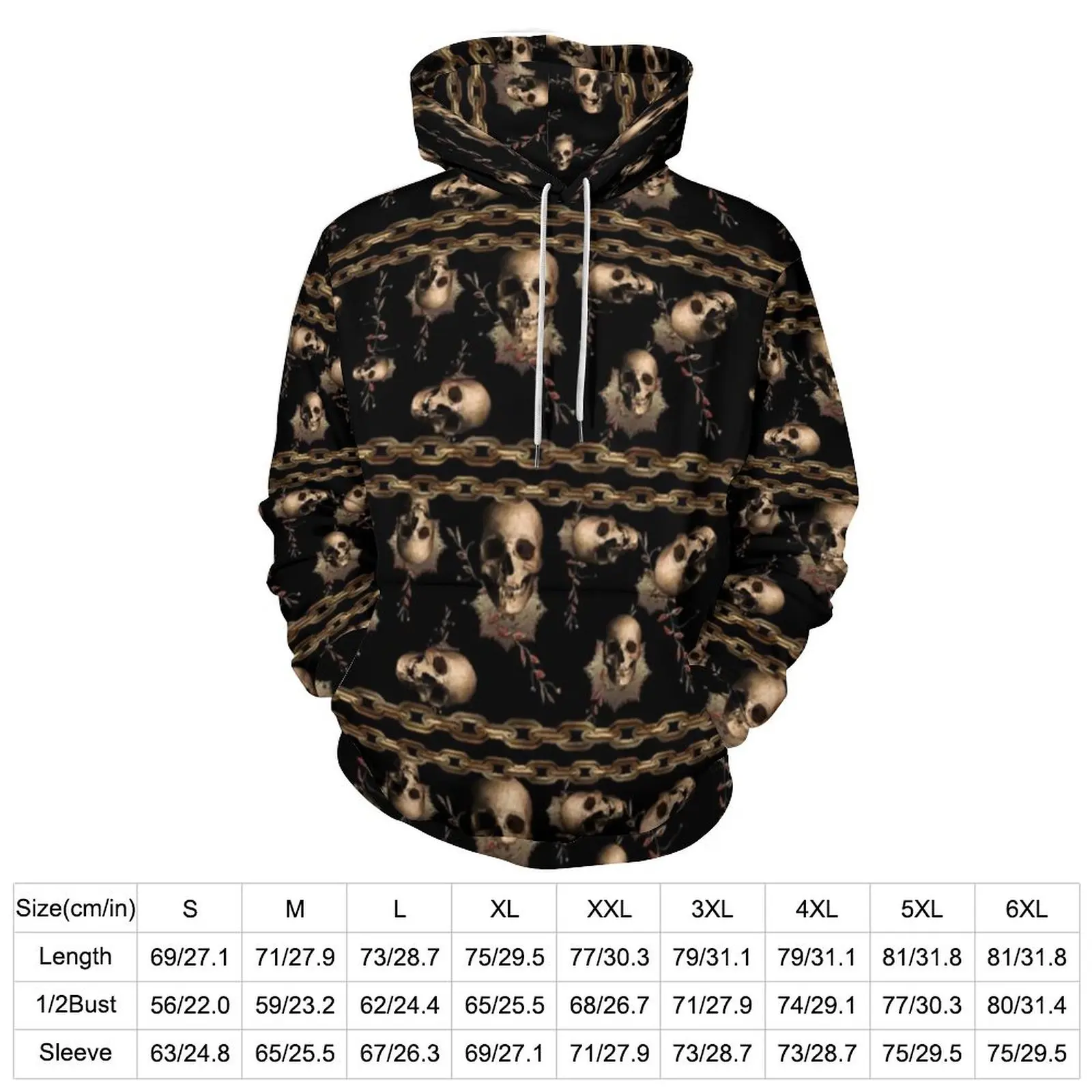 Steampunk Skull Loose Hoodies Gold Chain Ediemagic Guilding Y2k Hoodie Men Long Sleeve Oversized Street Wear Custom Sweatshirts