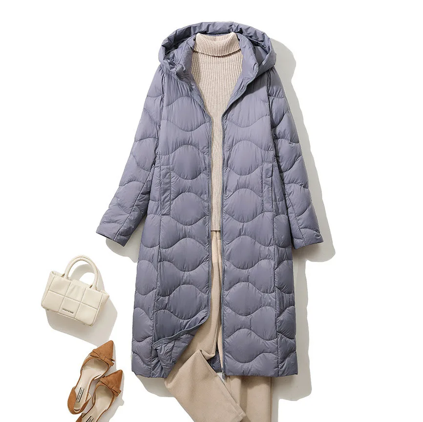 

Winter Quilted Duck Down Coat Women Long Ultra Light Warm Pocket Oversize Hooded Puffer Jacket Parka
