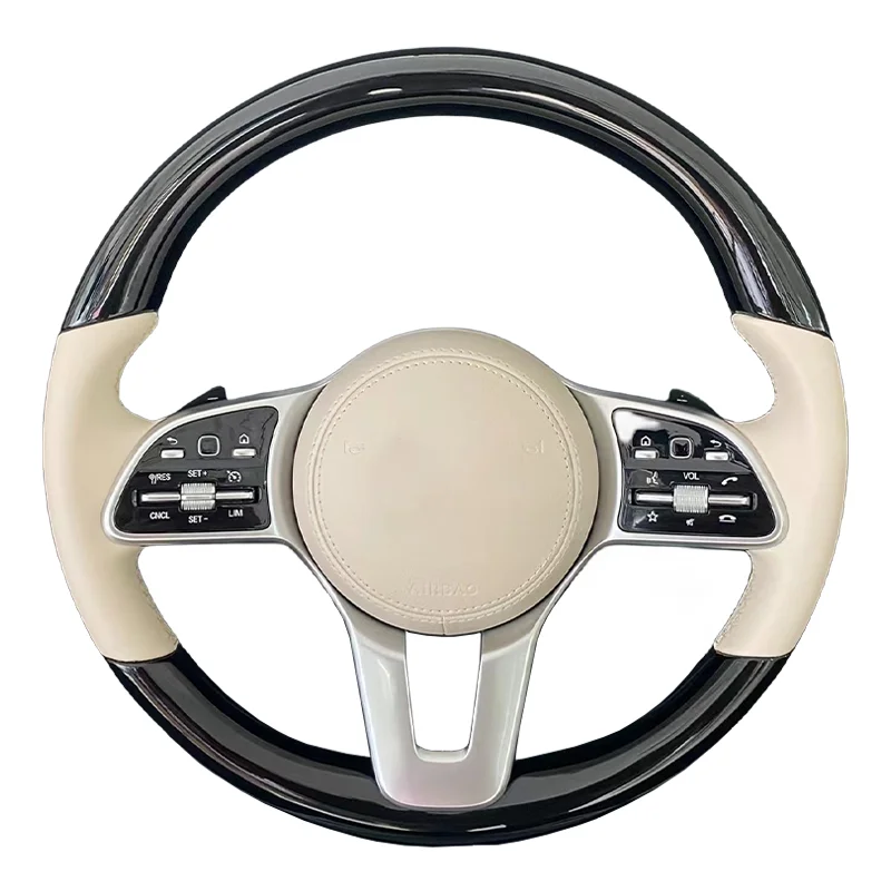 

For Mercedesss Benzss C217 C300 W222 W205 W207 C217 C300 GLC C63 Beige Leather Patchwork Piano Finish Steering Wheel