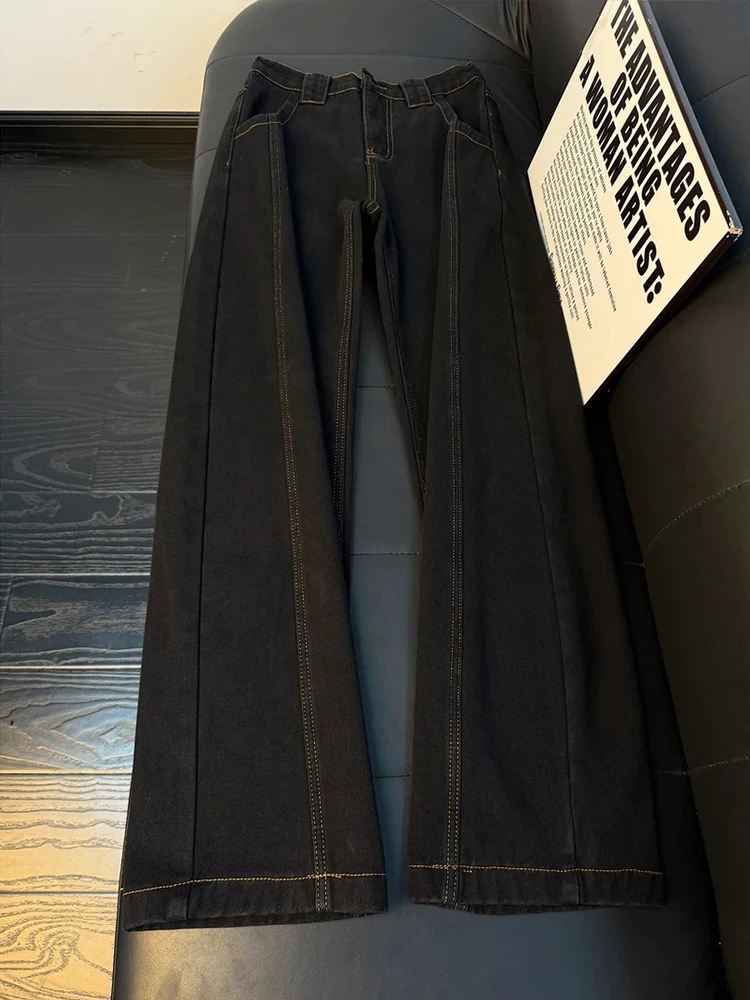 

Мужские широкие джинсы American Sle на подкладке, осень-зима, прямая рабочая одежда, брюки с вырезами на ножке