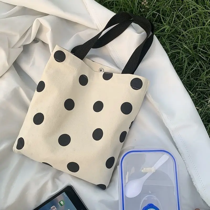 New Canvas Tote Bag Leopard Small Polka Dot Mini Portable Handbag Simple Commute Artistic Daily Decor Bag