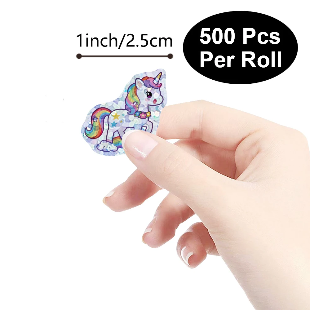 50-500 Stück Laser-Einhorn-Tieraufkleber 1 Zoll Geschenkdekoration Etiketten Ermutigungs-Schreibwarenaufkleber – Detail 2