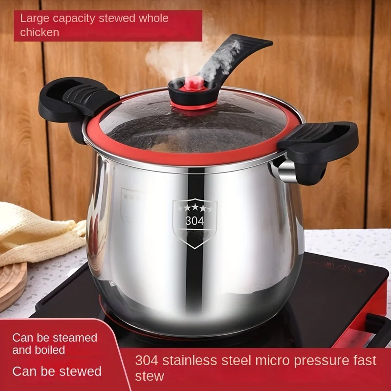 Pressure cooker made of 304 stainless steel food-grade, non-stick pot with lid, multi-functional large-capacity stew pot, suitab