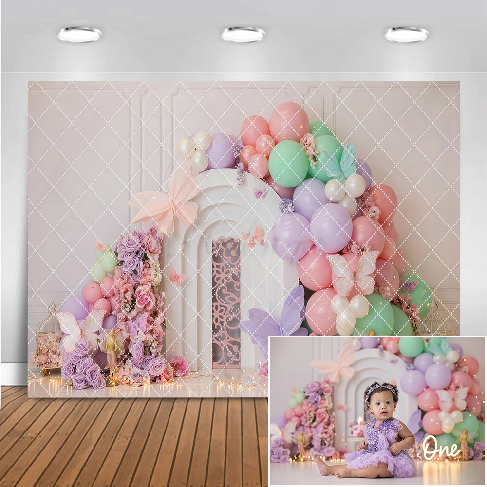 

Pastel Pixie Butterfly Flowers Photography Backdrop Baby Kids Birthday Cake Smash Photocall Background Photo Studio Props Banner