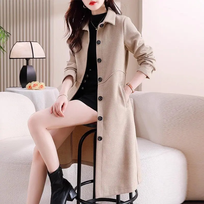 Large Size Women's Jacket 2023 Autumn And Winter Korean Fashion Casual Long Single Breated Woolen Coat Z3205