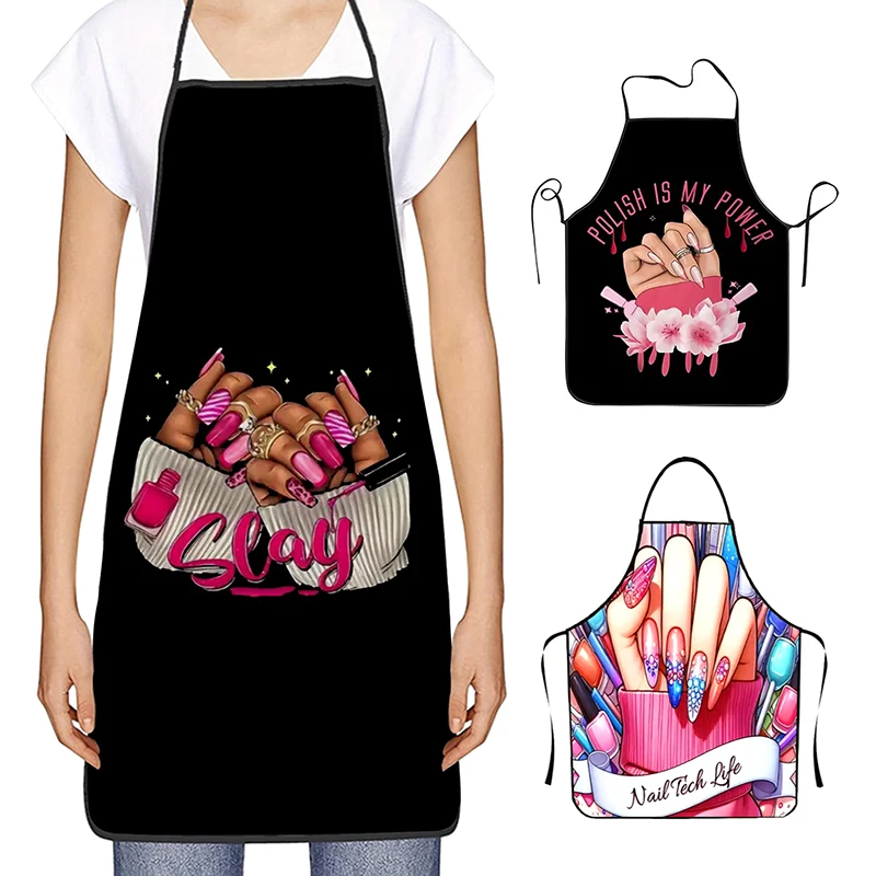 1Pcs Nail Art Printing Beauty Kitchen Women Apron Household Cleaning Pinafore Salon Home Cooking Baking Manicure Work Clothes
