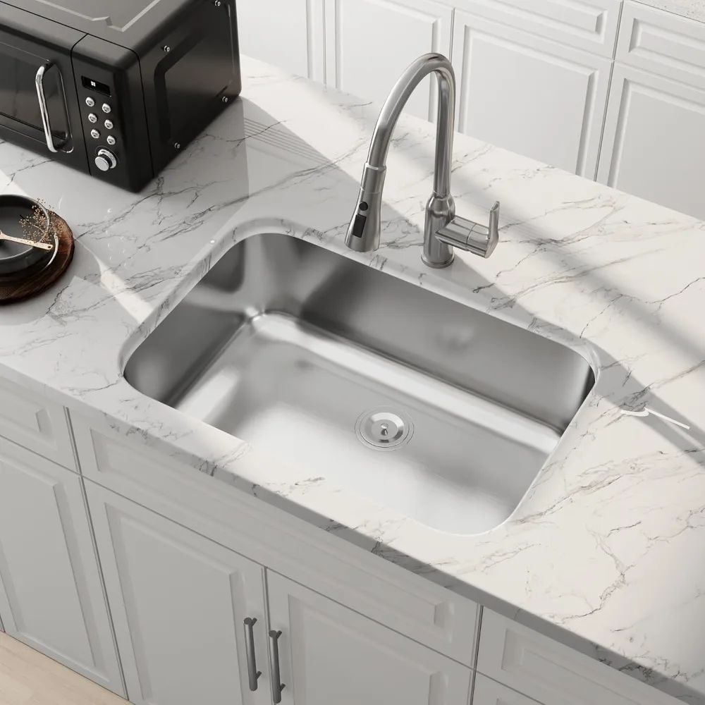 

Undermount Kitchen Sink 18 Gauge Stainless Steel Single Bowl Curved Shape Commercial Grade Satin Finish Sinks 30 x 18 x