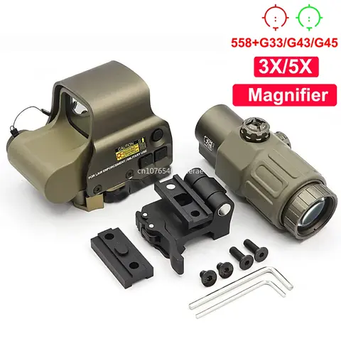 EOTECH 558 Holographic Collimator Red Dot Sight G43/G33 3X G45 5X Magnifier Airsoft Hunting Gear W/20mm Rail Mounts & QD Lever