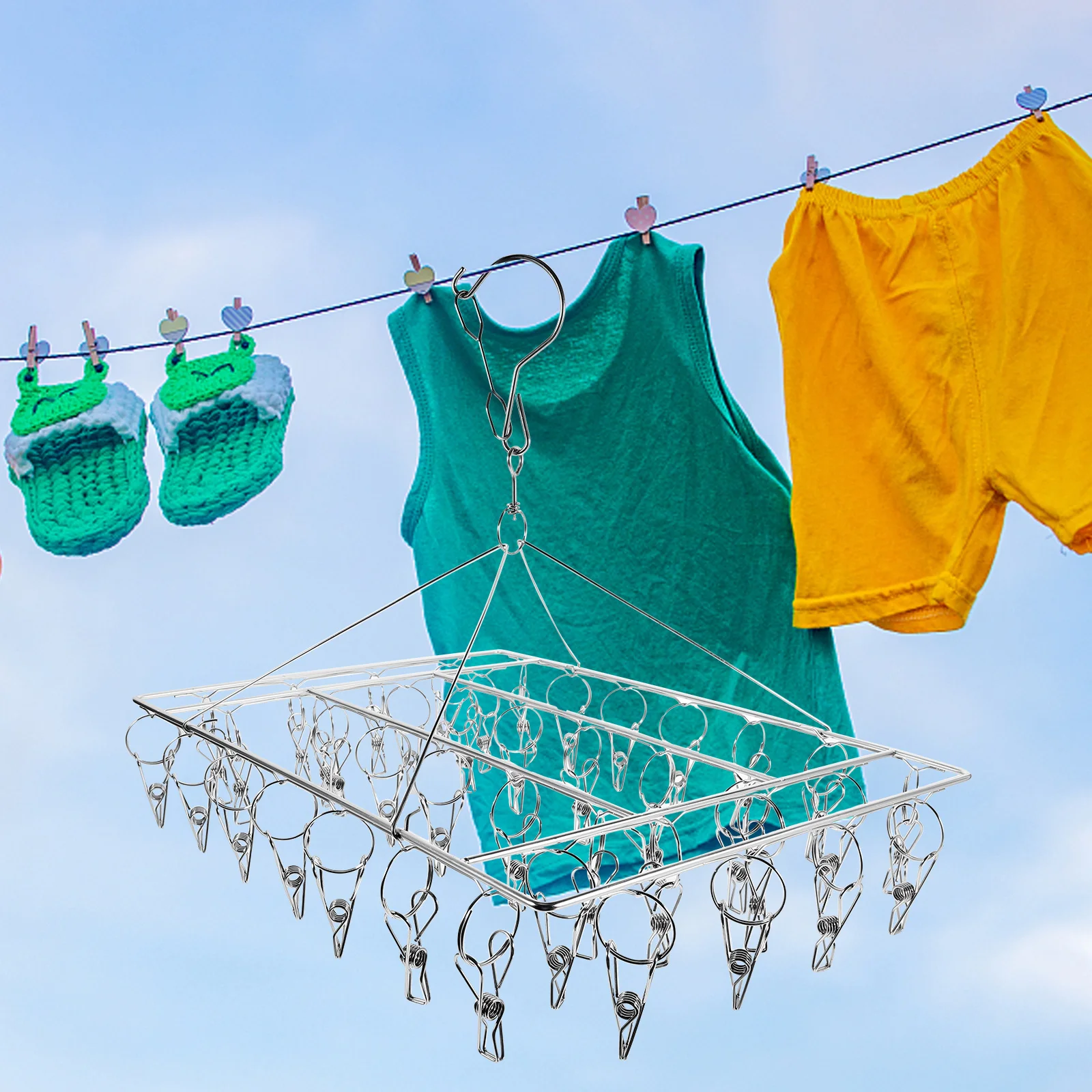 

Rack Drying Clothes Hanging Socks Hangers for Top Version Silver Stainless Steel Laundry