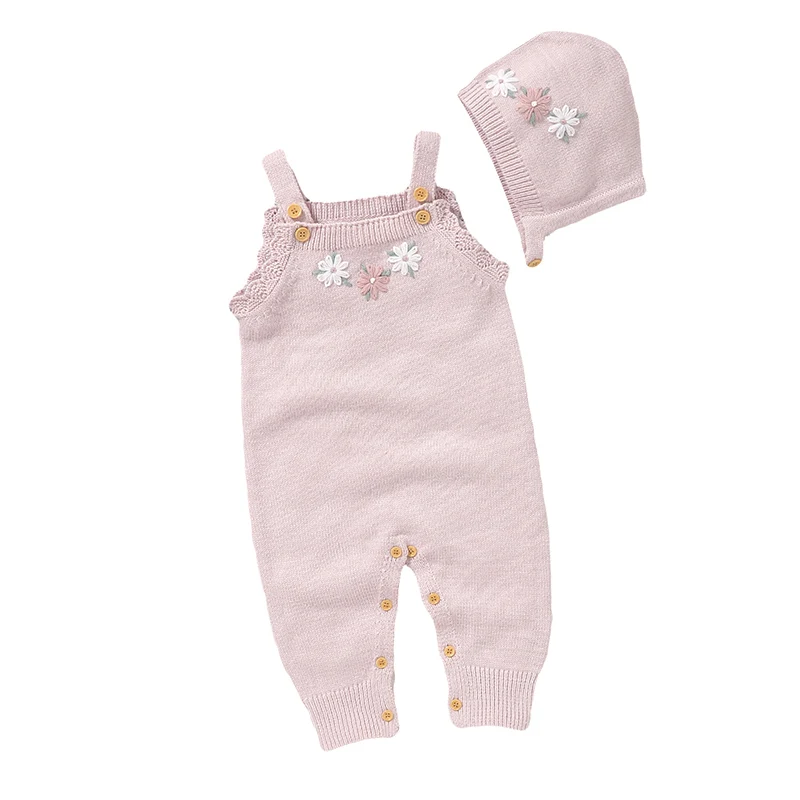 

Baby Girls Rompers Clothes Pink Floral Embroideried Newborn Infant Jumpsuits Hats Outfits Sets 2pcs Sleeveless Toddler Costumes