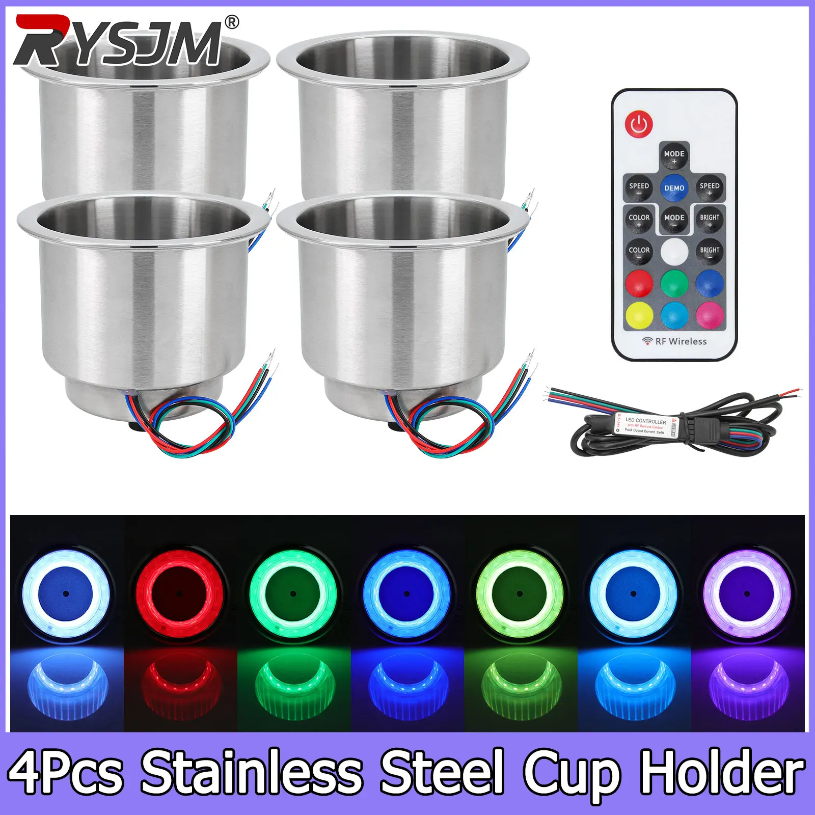 4pcs-stainless-steel-cup-holder-7-colors-with-remote-control-cup-drink-holder-embedded-bottle-holder-for-marine-boat-accessories