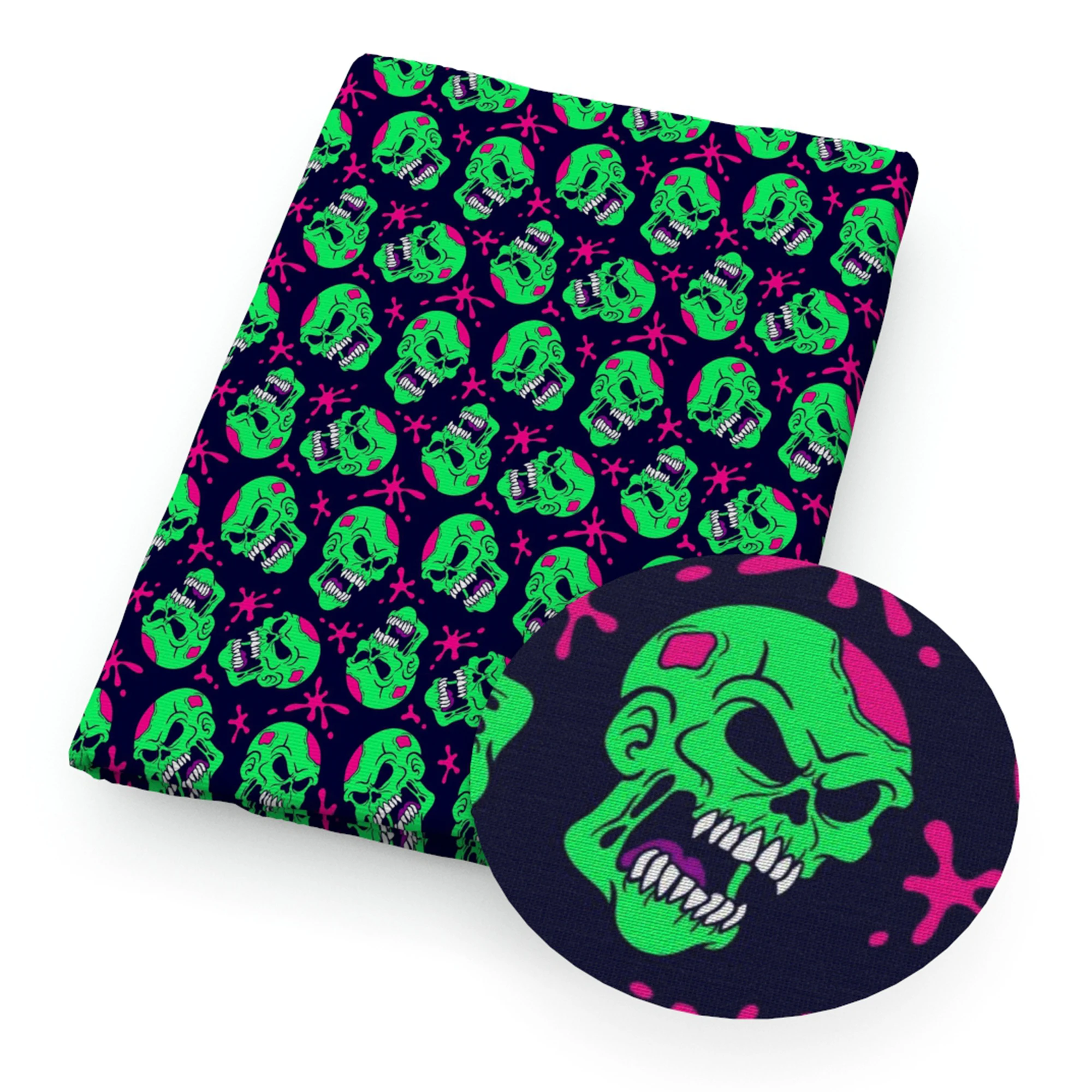 50*145cm Halloween Skull Green Polyester Cotton/100% Cotton Fabric for Tissue Sewing Quilting Fabrics Needlework DIY Curtain
