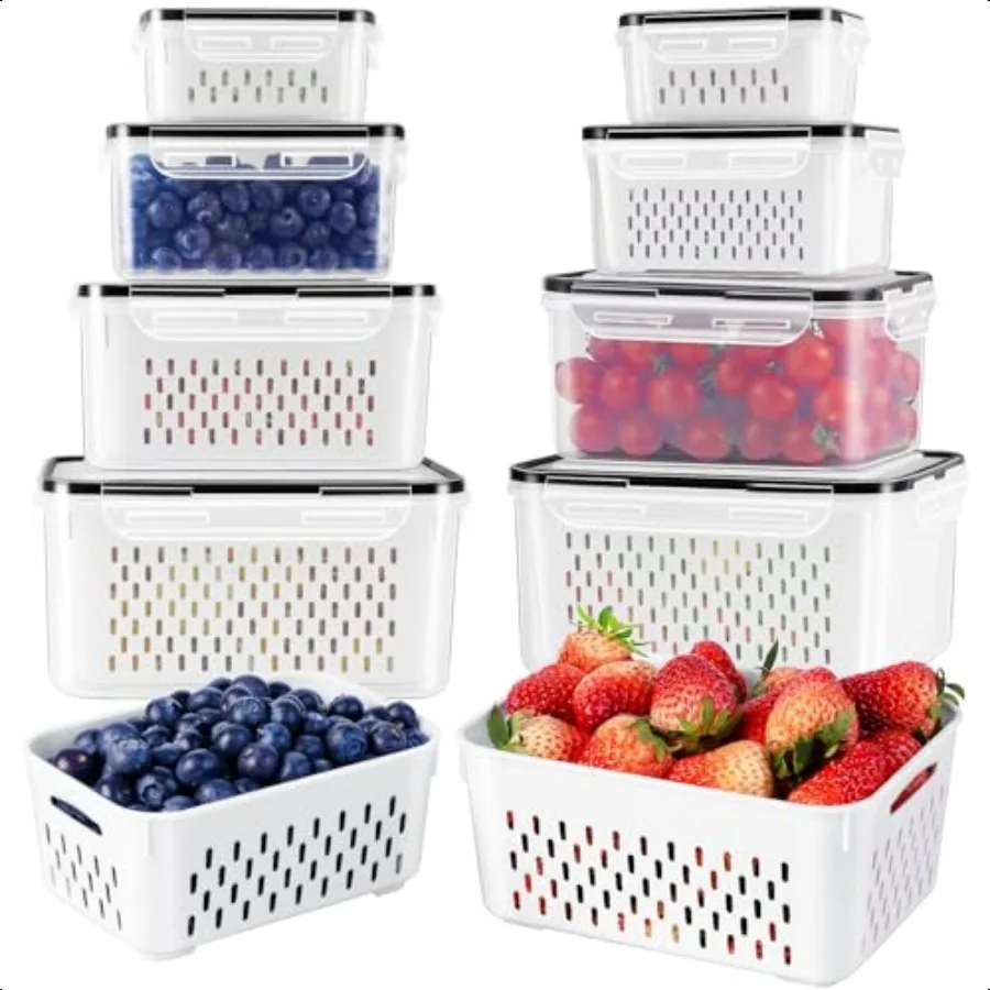 

4 PCS Fruit Storage Containers for Fridge with Removable Colander Airtight Food Storage Container Dishwasher Safe Produce Saver