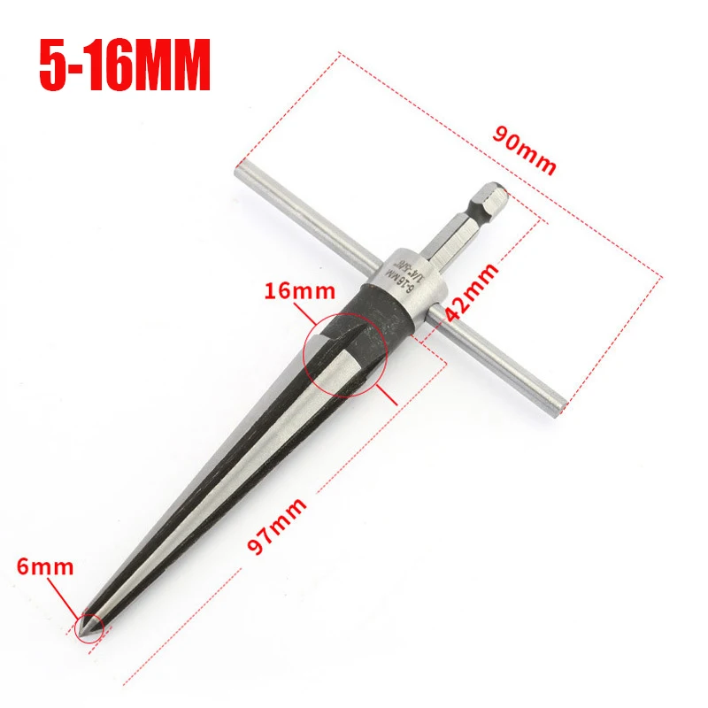 T Handle Tapered Tool Drill Bit Bridge Pin Hole Hand Held Reamer 6 Flute Chamfer Reaming Woodworker Cutting Tool Core 5-16mm