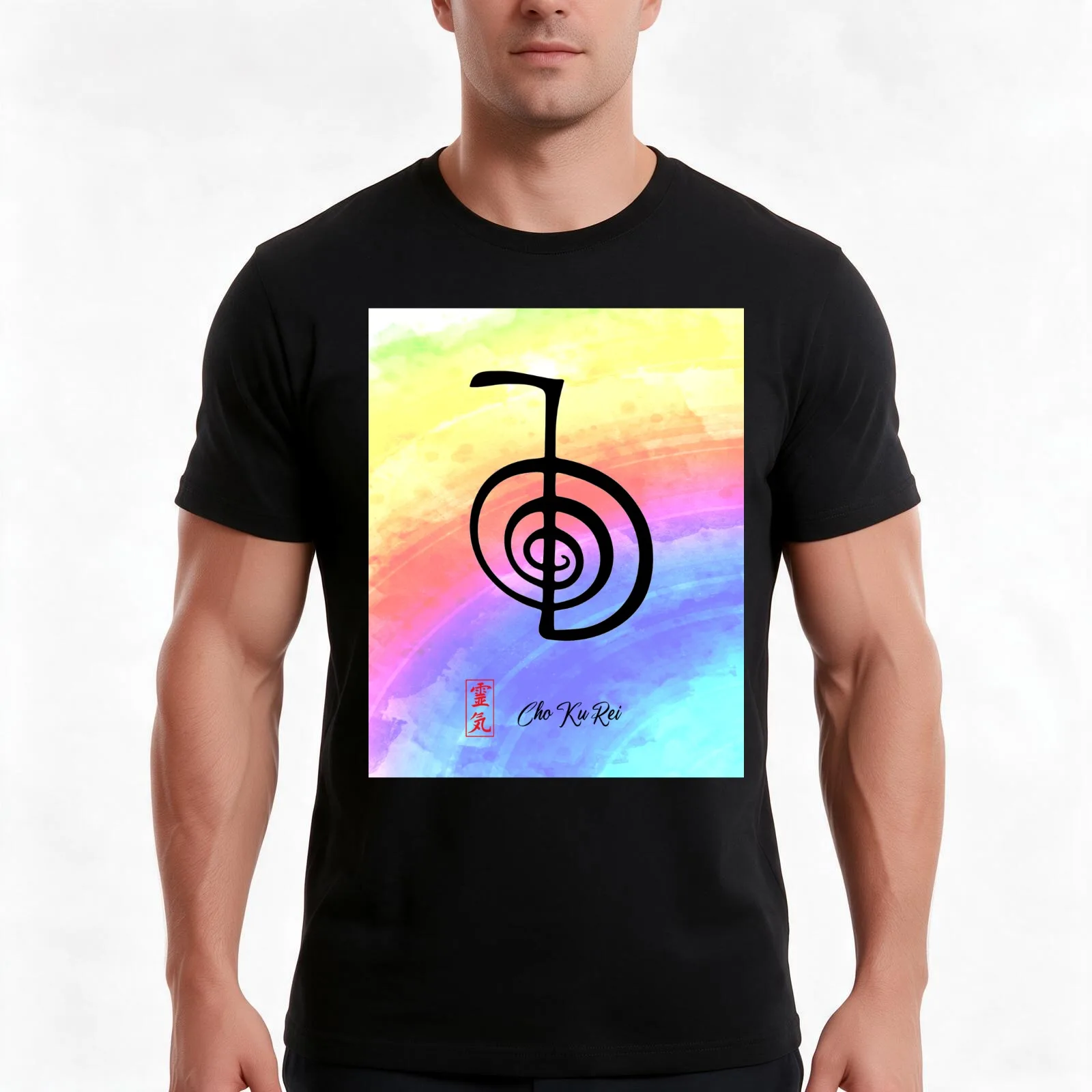 Reiki Power Symbol Cho Ku Rei colorful background T-Shirt Summer Casual Cotton Tee Oversized Streetwear Tops Unisex Men Women