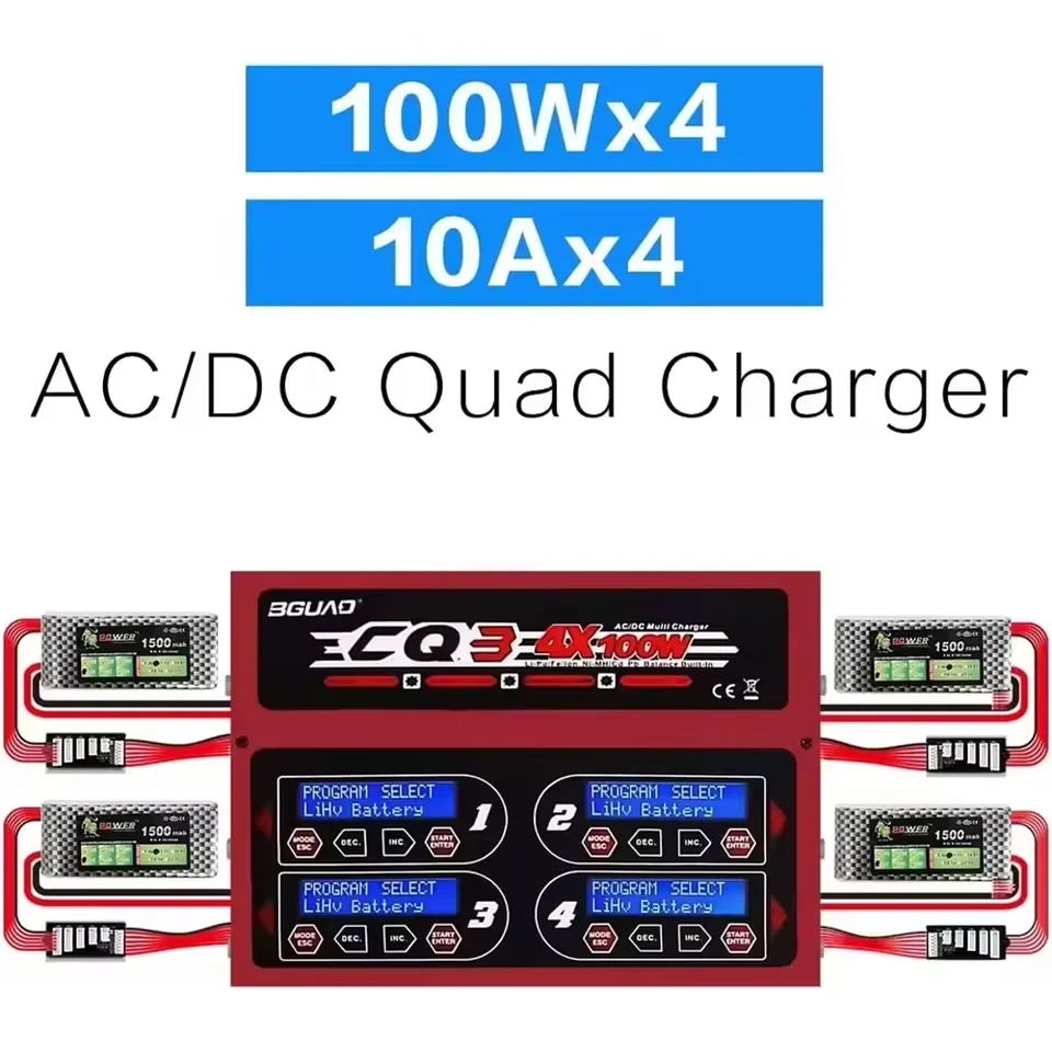 VoidFly Original BGUAD CQ3 100W 10A 1-6S AC100-240V DC11.0V-18.0V Balance Charger With Adapter Board for LiPo LiFe NiMH NiCd Bat