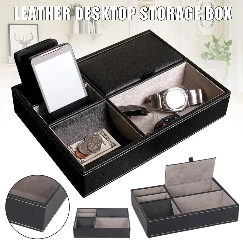 PU Leather Watch Protective Box Case Watch Jewelry Ring Display Storage Tray Desktop Holder Organizer for Women Men Organization