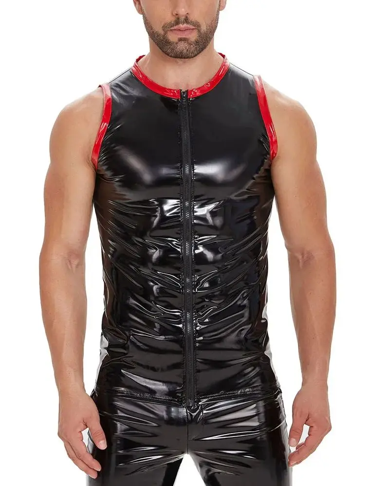 S-7XL Wet Look PVC Tank Top Men Sleeveless Musculation Bodybuilding Shiny PU Leather Tights Gym Fitness Muscle Shirt Vest Body