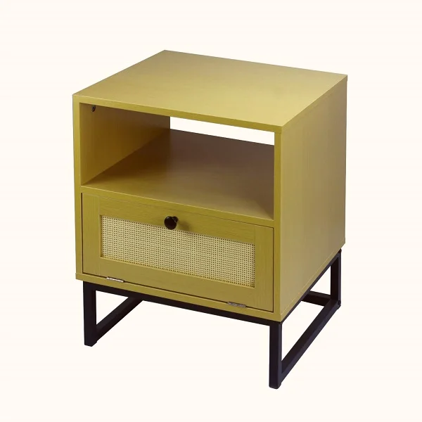 Wooden bedside tables feature stylish bedside tables with open shelves and drawers for storage