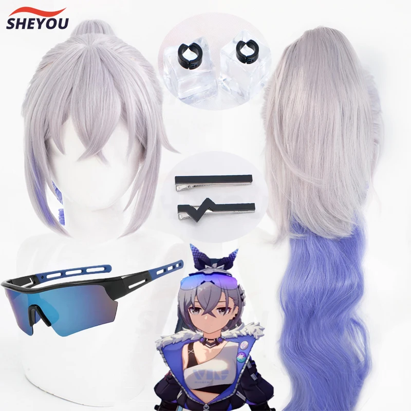 

Honkai Star Rail Silver Wolf Cosplay Wigs Long Silver Gradient Blue Heat Resistant Synthetic Hair Anime Cosplay Wig + Wig Cap