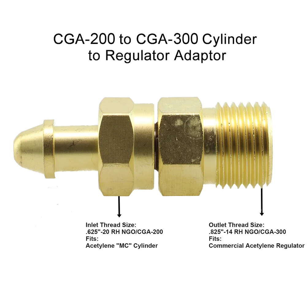 CGA Standard Brass Adapters for Acetylene Cylinders to Regulators Includes Options for CGA 200 300 510 and 520