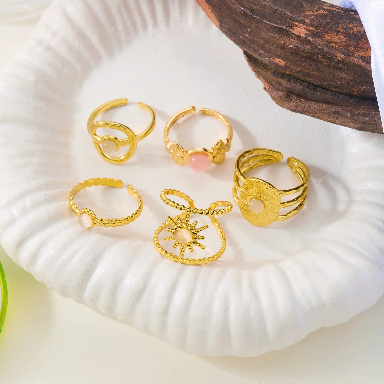 5PCS/Set Bohemian Style Geometry Hoop Ring Set Stainless Steel Hollow Vintage Ladies Stackable Finger Ring Jewelry Gift view 5