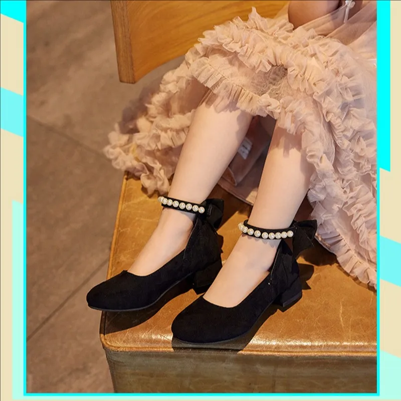 

Детские туфли на высоком каблуке, туфли принцессы для девочек, вечерние, свадебные, танцевальные, детские бархатные черные кожаные туфли, От 3 до 11 лет, chaussure fille