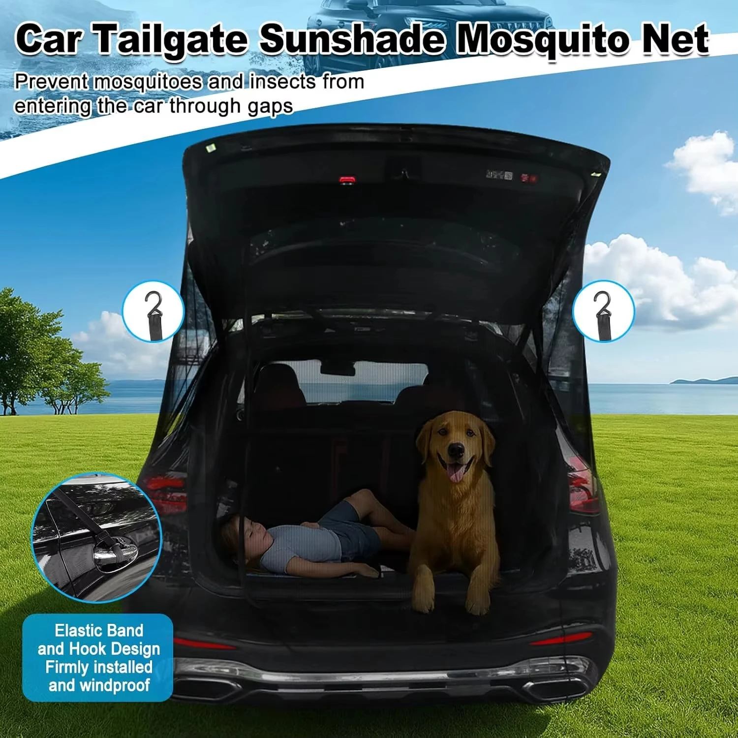 

SUV Mosquito Net Car Tailgate Mosquito Net Universal MPV Summer Screen Trunk Ventilation Net Double Zipper Outdoor Camping Part