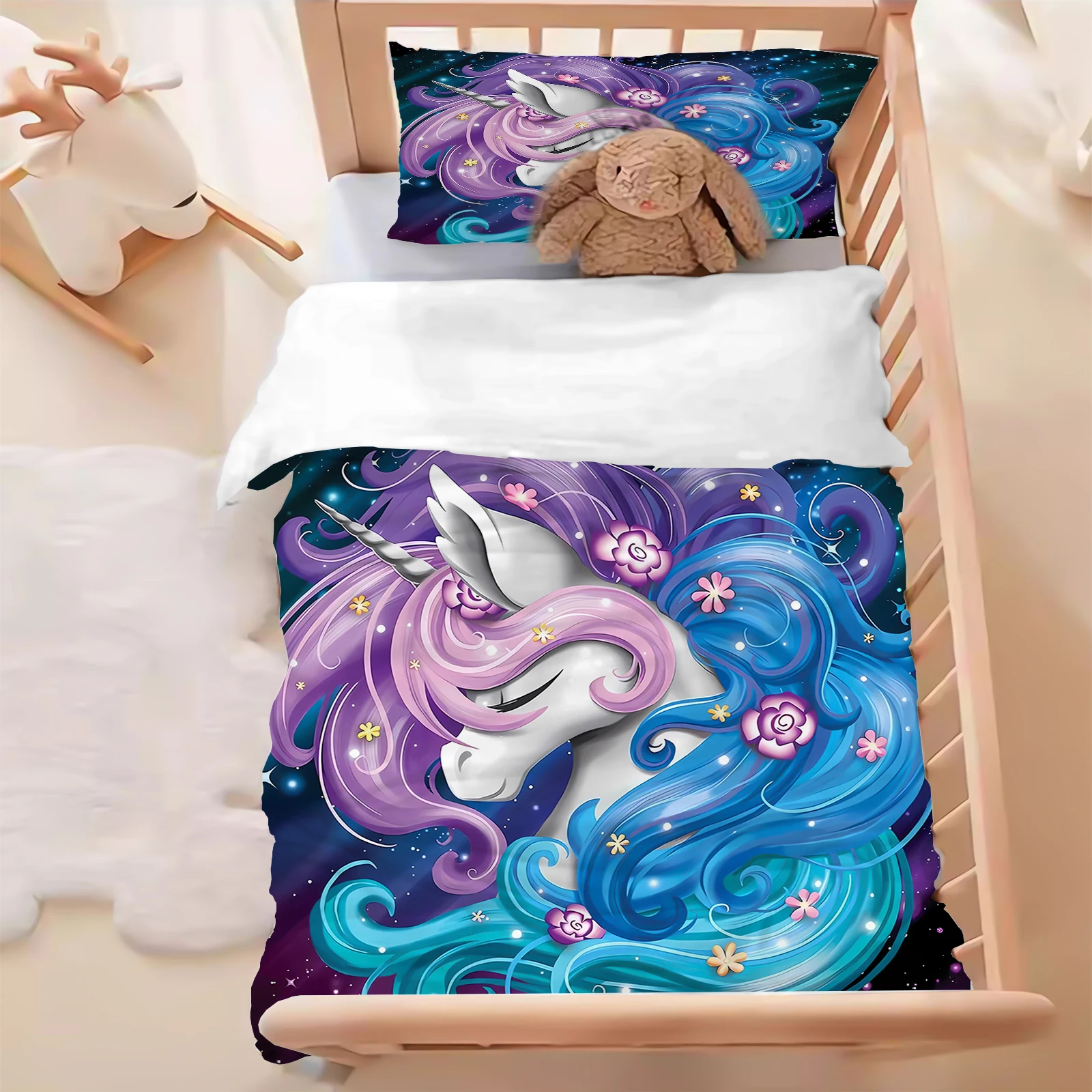 unicorn-duvet-cover-set-bedding-set-comforter-sets-3d-children's-2-piece-baby-child（no-filling-material）
