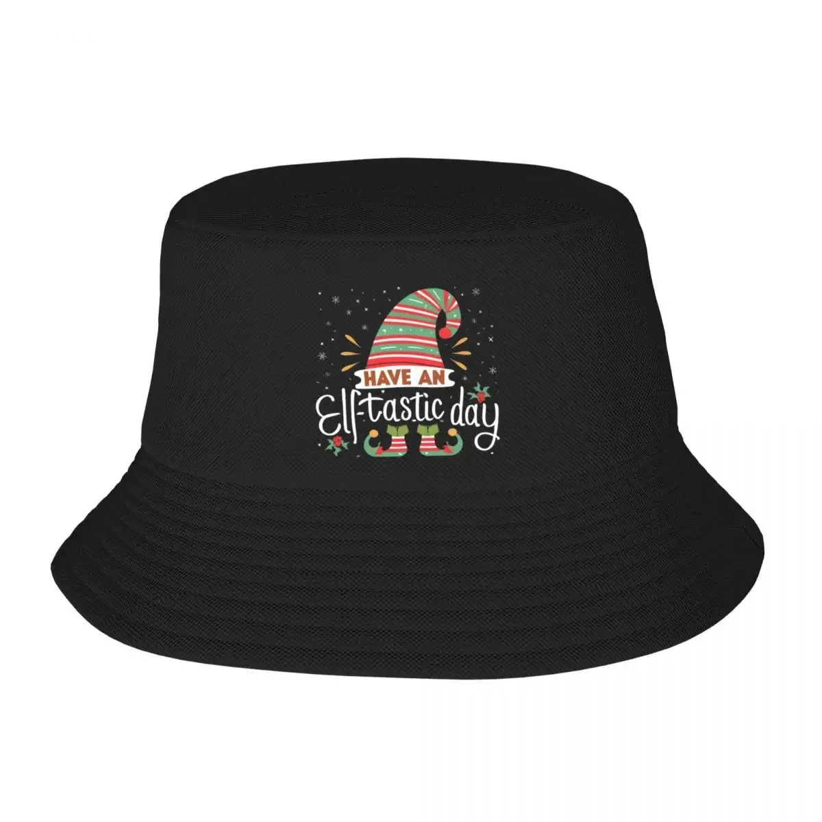 2026 Funny Christmas Elf Christmas Pun Quotes Have an elf-tastic day Bucket Hat Wild Ball Hat Trucker Hats Rave Cap For Women Me