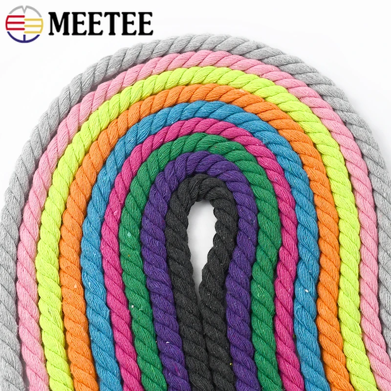 2/3/4/5Meters 8mm Colorful Cotton Ropes 3 Shares Twisted Cord Decor Bag Drawstring Strap Braided Cords DIY Sewing Accessories