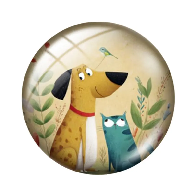 Cabochões de vidro com animais fofos em aquarela, 12/18/20/25mm, para pulseiras, pingentes, anéis, brincos e componentes para fabricação de joias