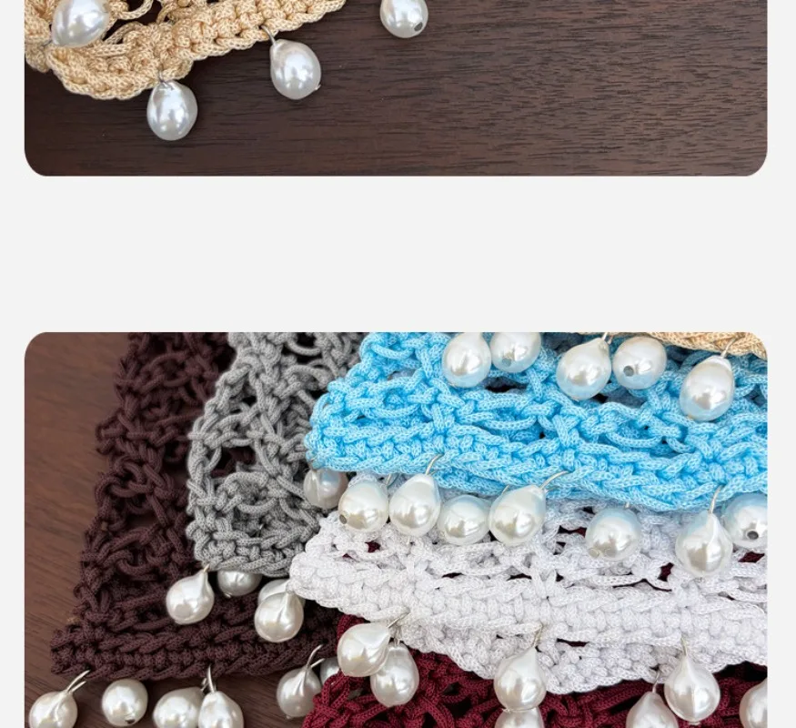 Bohemian-Stil Handgestrickter Pullover, Strickmütze für Damen, Sommer und Herbst, Hohlmuster mit Quasten und Perlen, Reise-Kuppelmütze – Detail 8