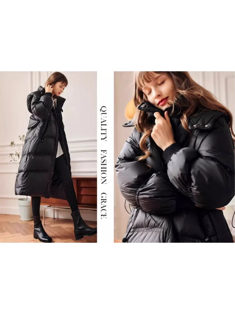 OLrain الشتاء ميدي مقنعين أسفل معاطف للمرأة الصلبة طويلة الأكمام أسفل السترات أنيقة تخفيف الملابس النسائية الدافئة O21DY59239
