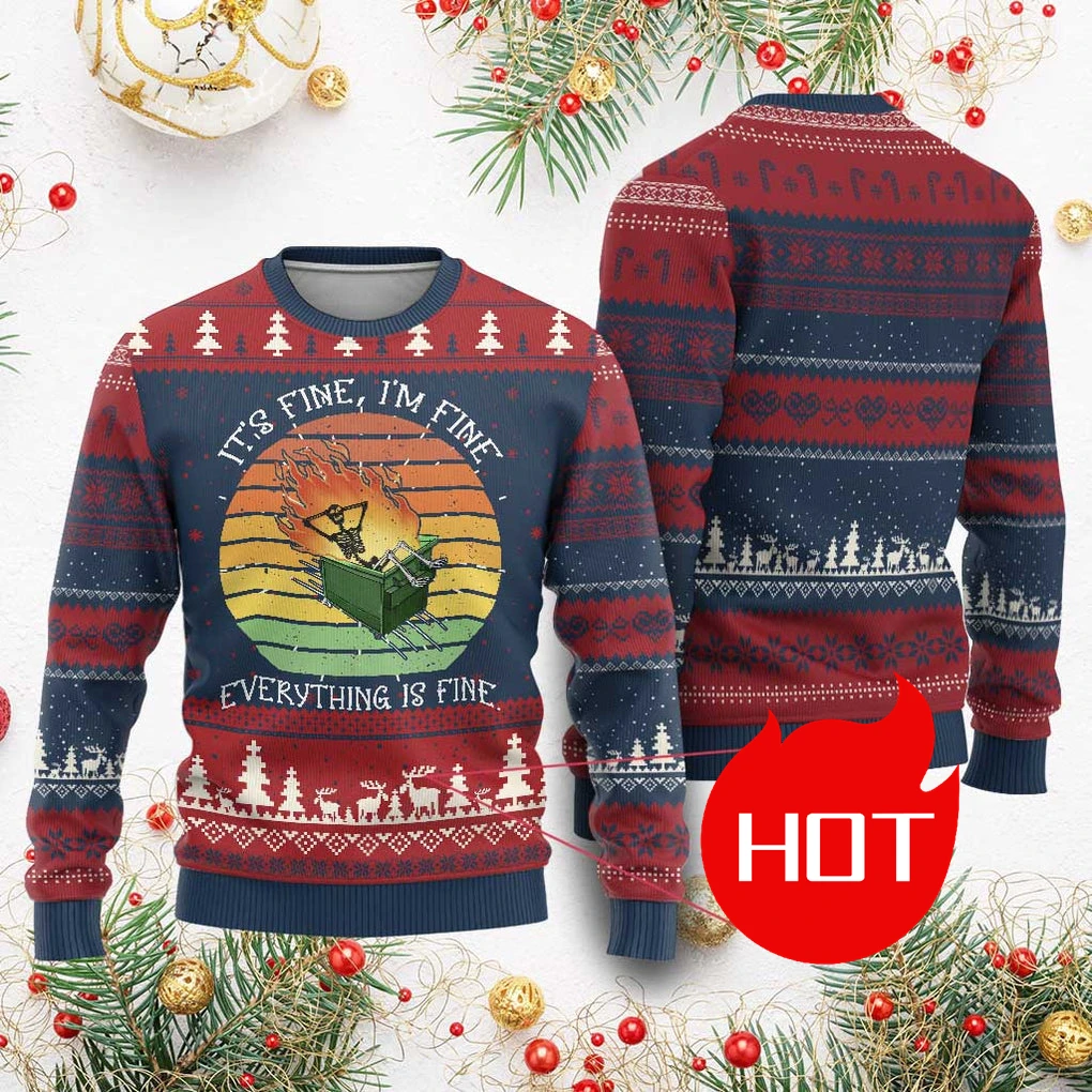 

Огненный уродливый рождественский свитер Dumpster Everythings Fine Funny Christmas Style Harajuku Модная уличная одежда унисекс с героями мультфильмов