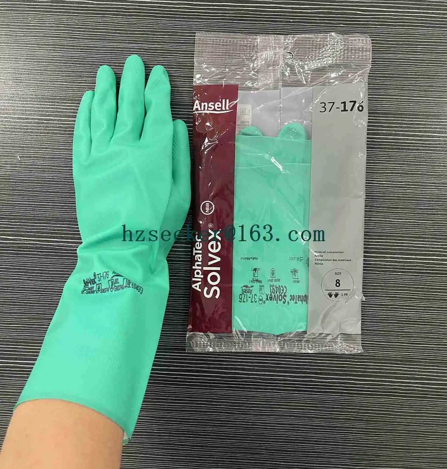 Ansell AlphaTec® Solvex® 37-176 (1 pair)  Flocking lining sweat-absorbent acid and alkali resistant nitrile gloves length 32cm