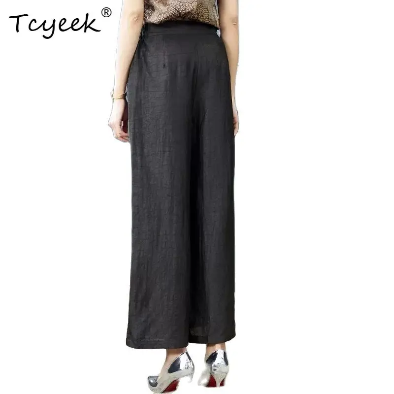 

Tcyeek 100%Mulberry Silk Wide Leg Pants, Women's XiangYunSha Pocket Casual Loose Pants, Spring Summer 2024 New, Black B42601QM