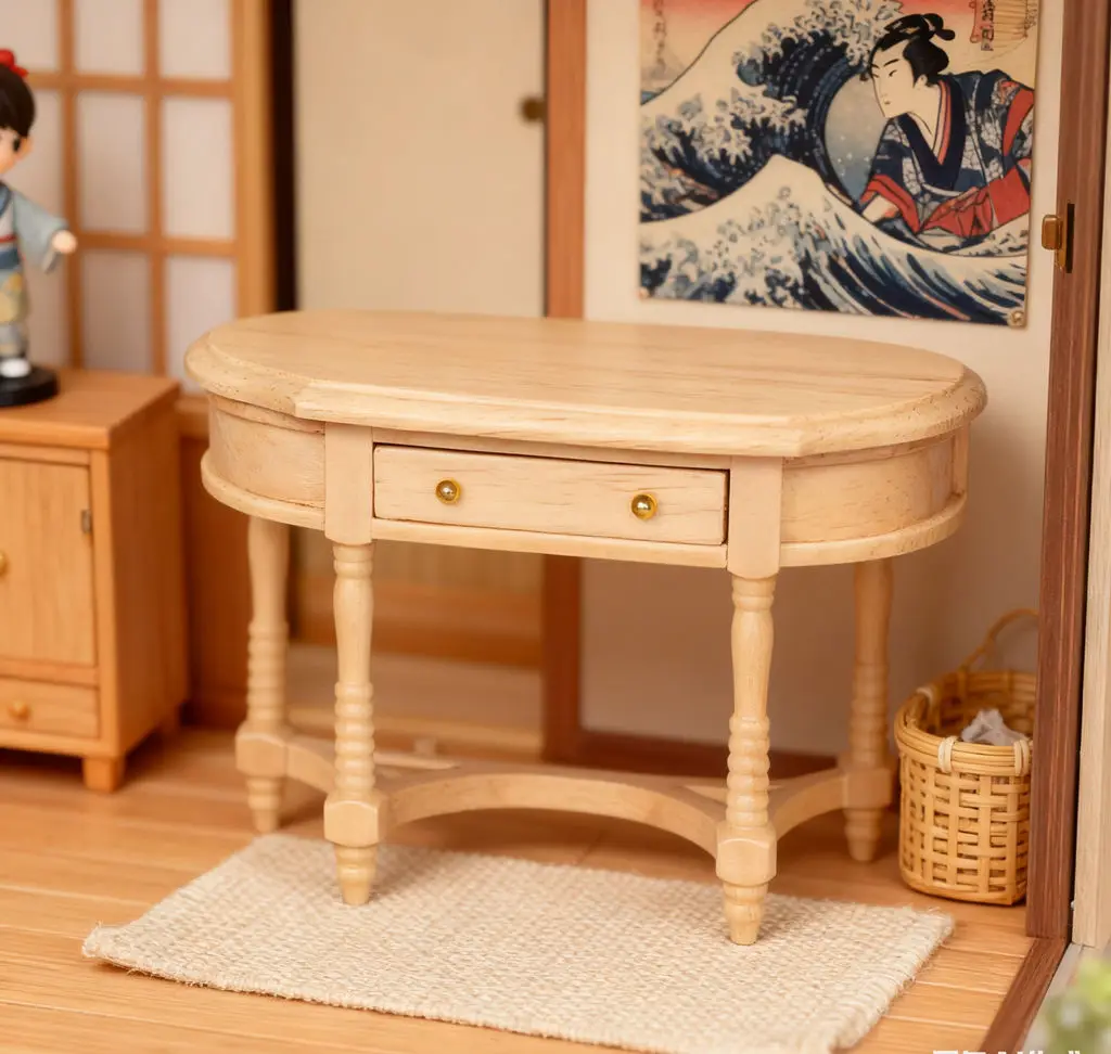 

Brand New 1:12 Dollhouse Oak Half Table - Natural Wood Miniature Furniture for Entryway Half-Round Desk & Dollhouse Hobbyists