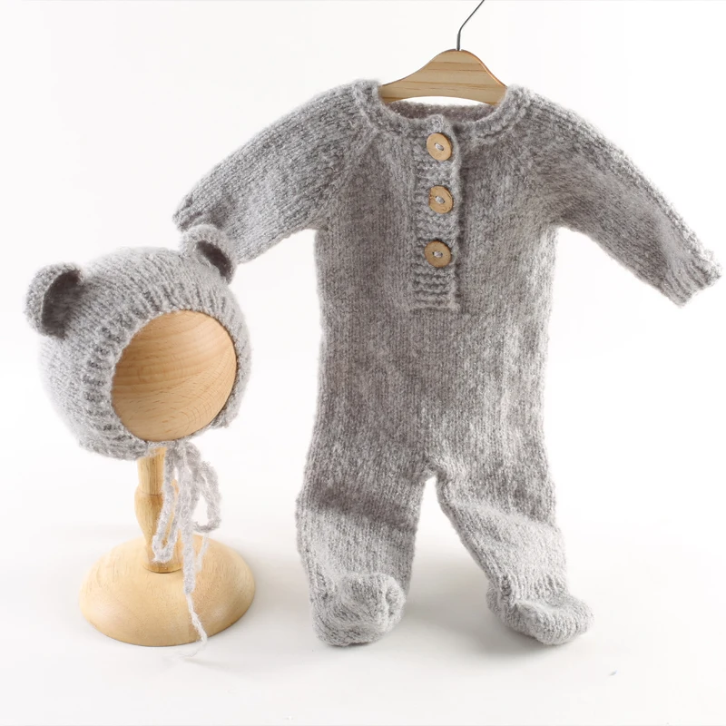 Newborn Baby Sets Knitted Mohair Stretch Romper Teddy Bear Clothes Newborn Photography Prop Baby Outfit