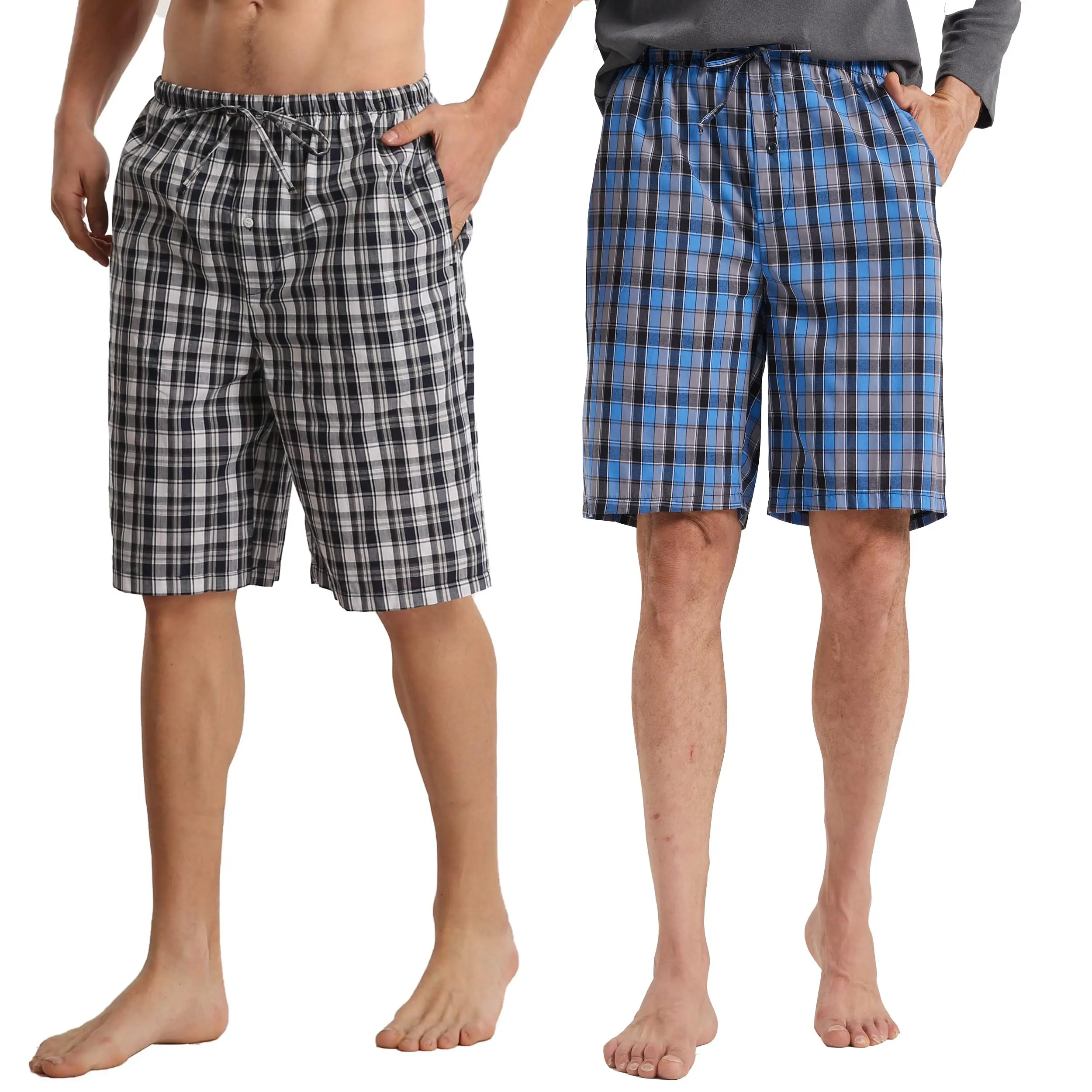 

2 Pack Mens Pajama Shorts Summer Pajama for Men, Soft Cotton Sleep Shorts for Men Plaid Loung Short Sets with Pockets Drawstring