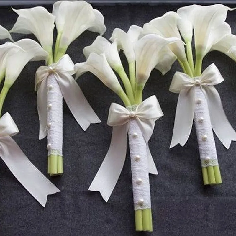 

PEORCHID White Ivory Lace Ribbon Bridesmaid Bouquets Calla Lilies Wedding Flowers Customize Bridal Bouquets Real Touch 2025