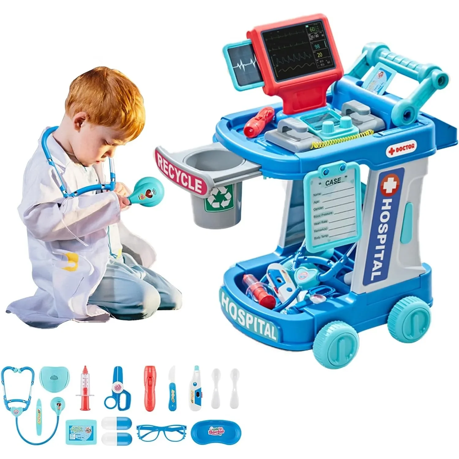 

Doctor Toys for Girsl Boys Dentist Vet Toddlers Toys Pretend Play Dress Up Kids Doctor Costume with Cart Set Medical Kit