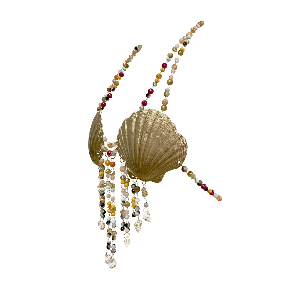 YOUR BUMP CURVE Handmade seashell bra with spray paint metallic beads tassels backless halter neck sexy beach party