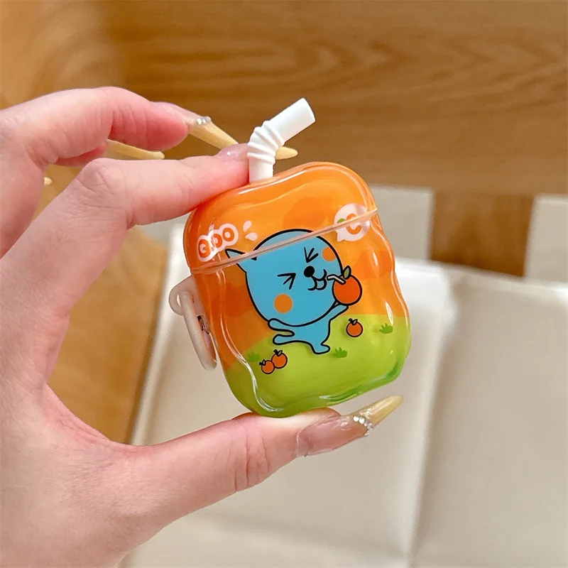 Cute Water Drop Orange Juice Earphone Case For Apple Airpods Pro 3 4 2 Cover Silicone Headphone Case For Airpod 4 Headset Funda - view 2