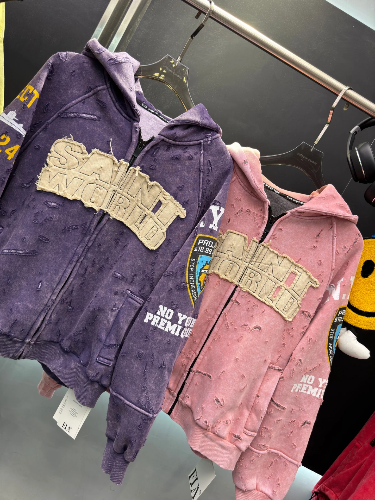 السلع الأوروبية الرمز البريدي هوديي 2025 شتاء جديد الثقيلة التطريز رسالة مقنعين الصوف البلوز للنساء سترة عادية فضفاضة #5