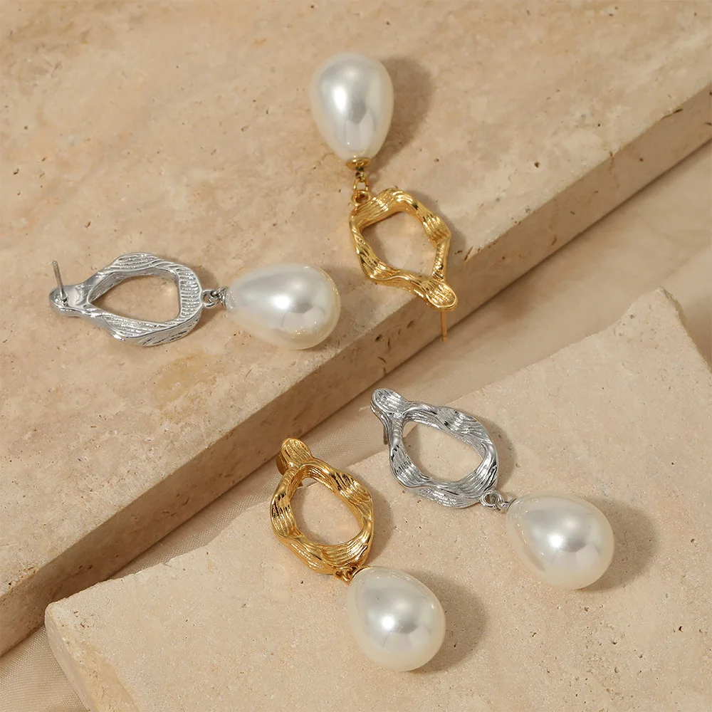 Keen on-pendientes de acero inoxidable, diseño de nicho, colgante de perlas, joyería de alta gama, venta al por mayor, Europa América