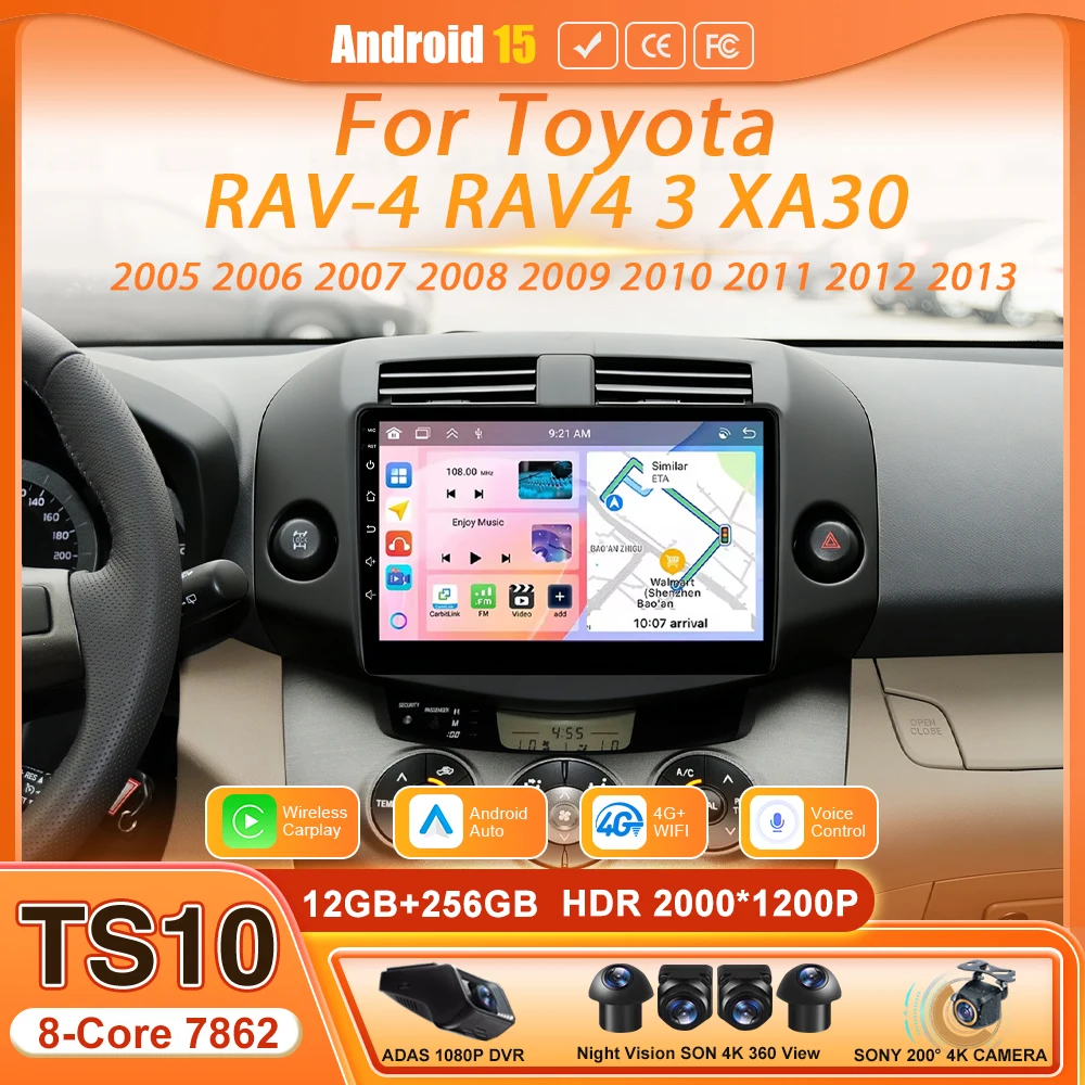 For Toyota RAV 4 RAV4 3 XA30 2005 - 2013 Android 15 Car Multimedia Radio Player GPS Navigation Video Audio Screen CarPlay Auto
